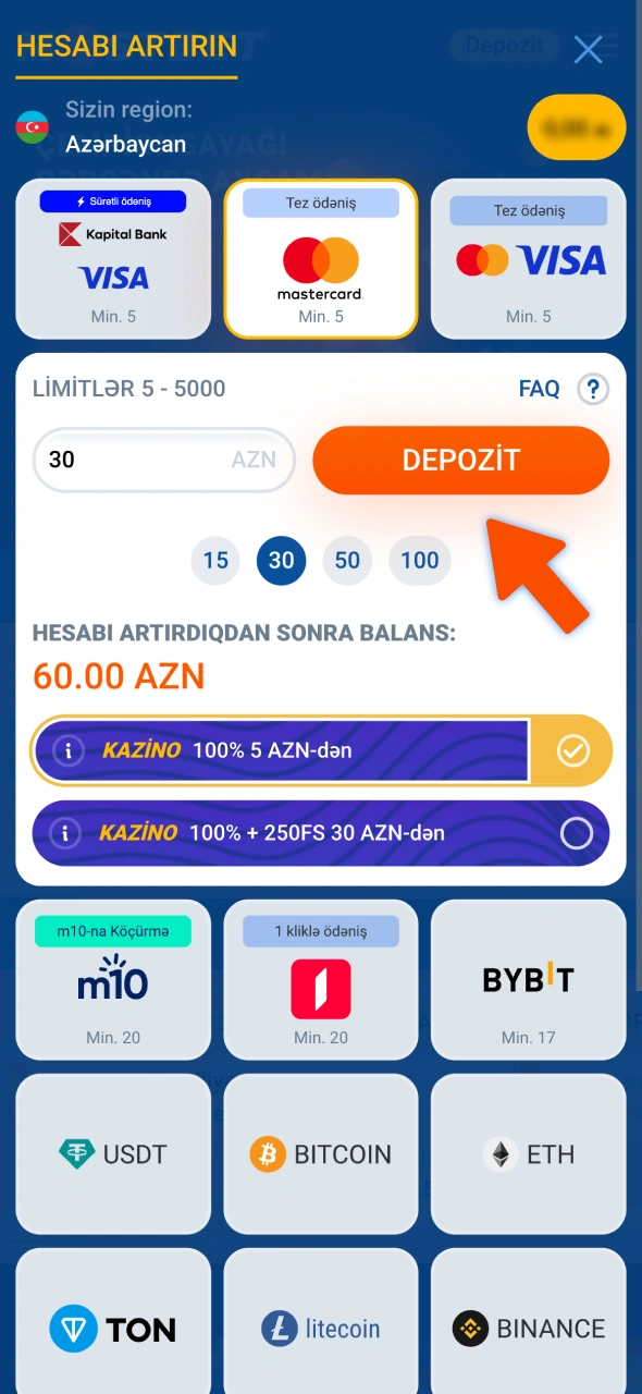 JetX oyununu oynamaq üçün Mostbet hesabınıza depozit qoyun.